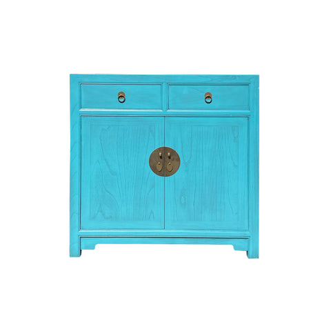 pastel blue wood console table - narrow foyer entrance table - blue credenza cabinet