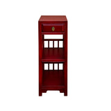 brick red narrow chest  - tall narrow red display side table