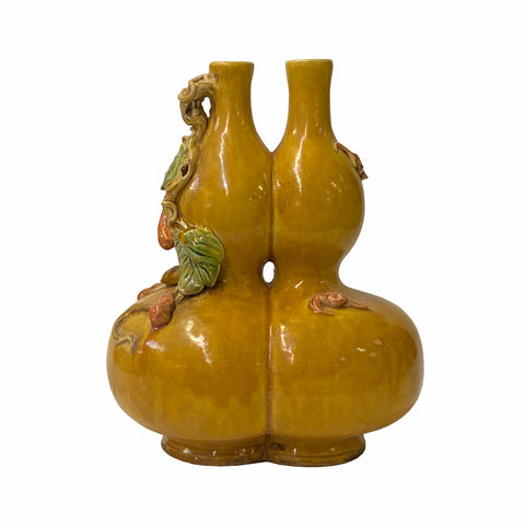 double gourd shape vase - oriental yellow glaze vase - Chinese ceramic vase