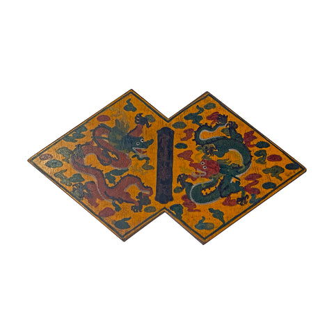 chinese yellow dragon lacquer box - double rhombus dragon box - oriental box