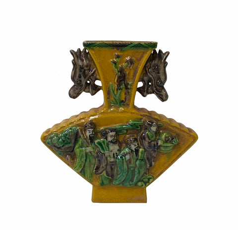 chinese yellow vaes - fan shape ceramic vase - oriental small vase
