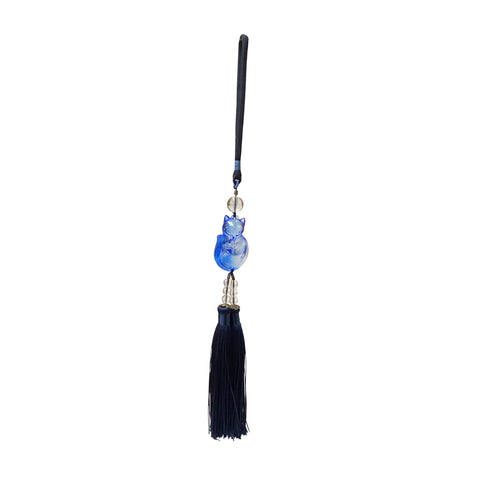 blue glass fox pendant tassel