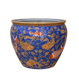 gold fish porcelain pot - oriental blue ceramic pot - chinese planter pot
