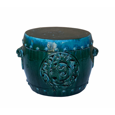 garden stool - green round ceramic ottoman - Chinese dragon clay table