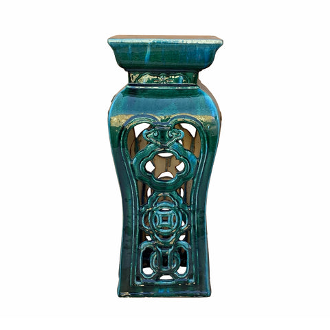 pedestal stand - Chinese green clay side table - ceramic plant stand