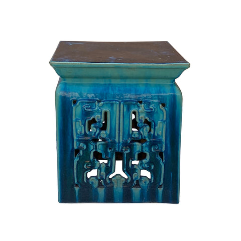 clay stool - square green ceramic table - clay turquoise ottoman