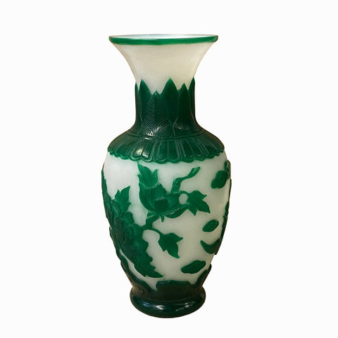 chinese blue white peking glass vase - flower phoenix glass vase