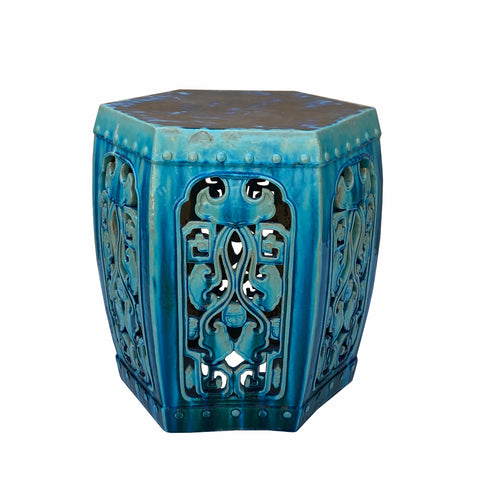 garden stool - oriental hexagon clay side table - turquoise green side table