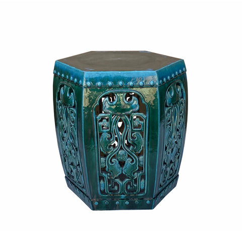 clay stool - green ceramic hexagon table - ceramic side table