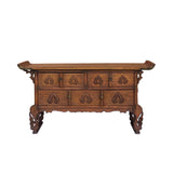 low chest of drawers table - low shrine table with drawers - asian brown kang table stand