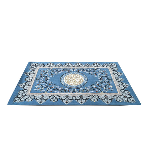 pastel blue white flower them area rug - oriental flower thick wool floor rug