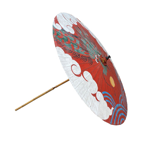 paper umbrella - large round shade - green dragon umbrella