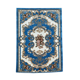 rose floral wool thick rug - royal blue white rectangular carpet - western rose light blue golden runner