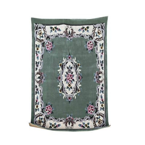 green gray rectangular rug - pink flower wool rug