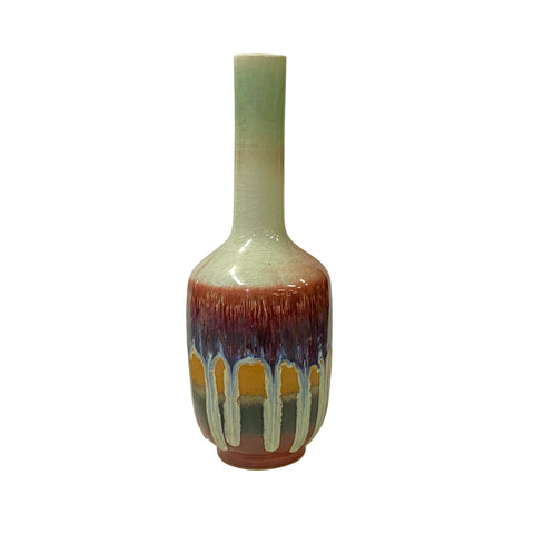 chinese pottery ware vase - mixed red flame glaze vase -artistic crackle pattern vase