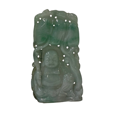 jade carved happy buddha pendant - happy buddha jade hanging plaque