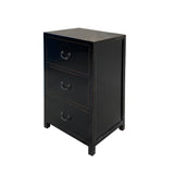 Oriental Contemporary Black Lacquer 3 Drawers End Table Nightstand Cabinet cs7494S