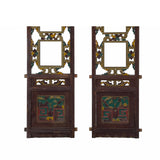 Chinese Vintage Restored Wood Pair of Hand-Crafted Antique Panels with Carved Motifs in Red, Green, and Gold ws1600S
