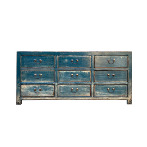 teal blue green dresser - 9 drawers sideboard - distressed blue green credenza tv console