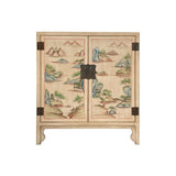 beige tan oriental graphic cabinet - asian graphic storage cabinet