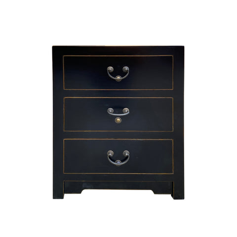 black lacquer end table - 3 drawers nightstand - asian black side table