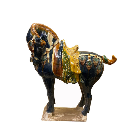 ceramic clay horse - rustic black glaze pottery horse  - Fengshui Clay horse