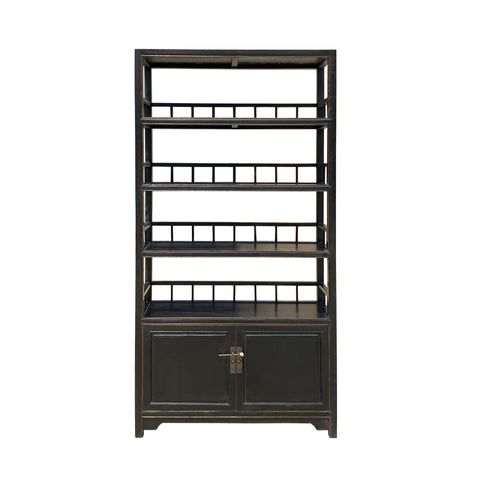 black lacquer bookcase - oriental black display cabinet - asian display cabinet