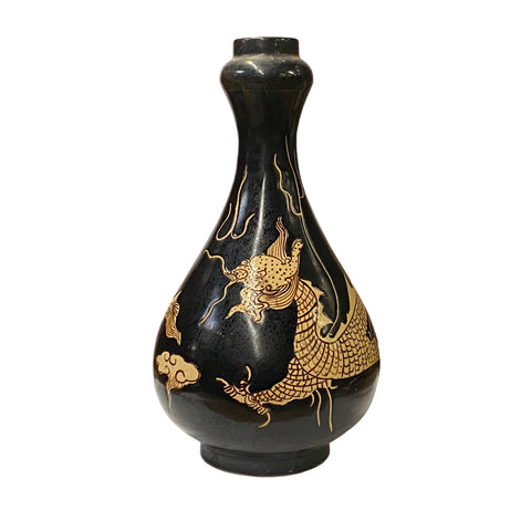 Ceramic pottery Vase - Dragon theme ceramic vase vase - black brown