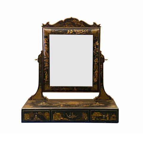 make up chest - oriental lacquer mirror - desk top mirror
