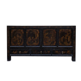 golden graphic tv console table - Chinese black scenery graphic storage cabinet 