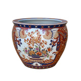 flower pot - chinese porcelain planter - brick red flower bird pot