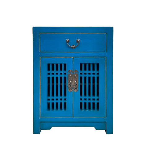 blue end table - oriental blue nightstand - shutter doors side table