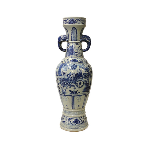 blue white porcelain vase - oriental elephant head vase - Chinese pottery vase