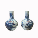 pair blue white dragon vases - chinese porcelain vases - blue white porcelain vases