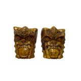 wood carved lion head - asian dragon head figures