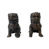 pair metal foo dogs - Fengshui lions - Chinese bronze brown lions 