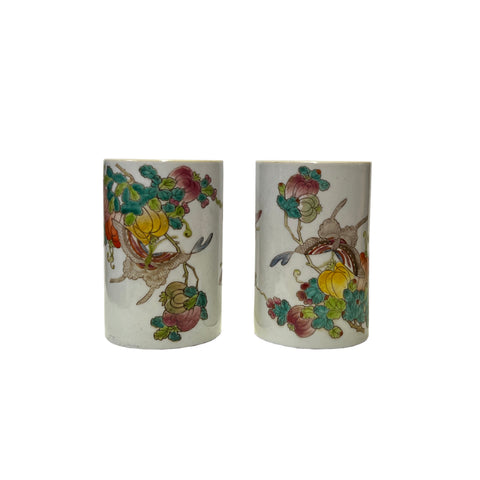 pair porcelain small holder - oriental flower butterflies vases