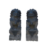 Gray black stone foo dogs - Chinese Fengshui lions statue - Oriental Garden Statue