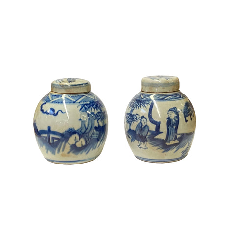 blue white ginger jar - porcelain mini jars 