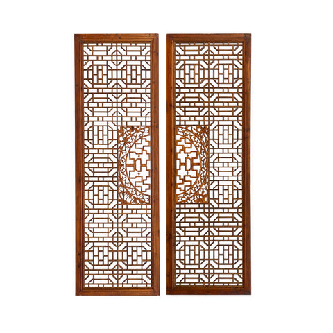 A Pair Chinese Distressed Geometric Pattern Screen Panel Divider cs7565S