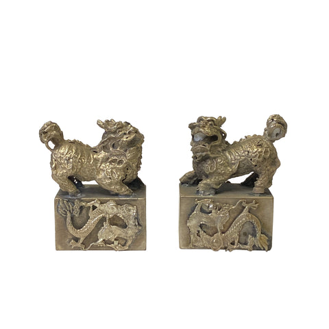pewter silver Kirin figure - Fengshui Kirin - small foo dog metal figures
