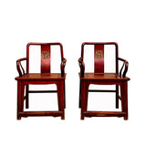 chinese brown stain armchairs - oriental golden carving armchair set