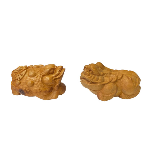 wood pixiu figures - Fengshui wood statue - foo dogs