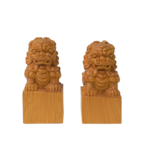 Wood foo Dogs figures - Fengshui lions - Chinese Wood Kirin