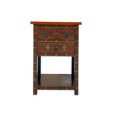 tibetan style flower end table - asian colorful flower side table - nightstand