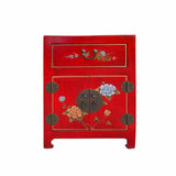 red end table - chinese flower birds nightstand - oriental side table 