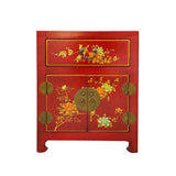 chinese brick red end table - flower birds nightstand - asian chinese side table