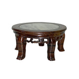 6.75" Oriental Brown Wood Marble Round Table Top Stand Riser ws2851CS