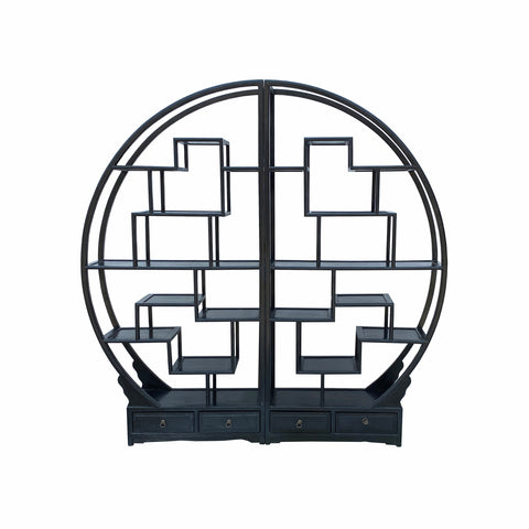 black display cabinet - round curio cabinet - oriental round room divider