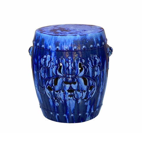 blue round garden stool - ceramic side table - chinese clay ottoman table
